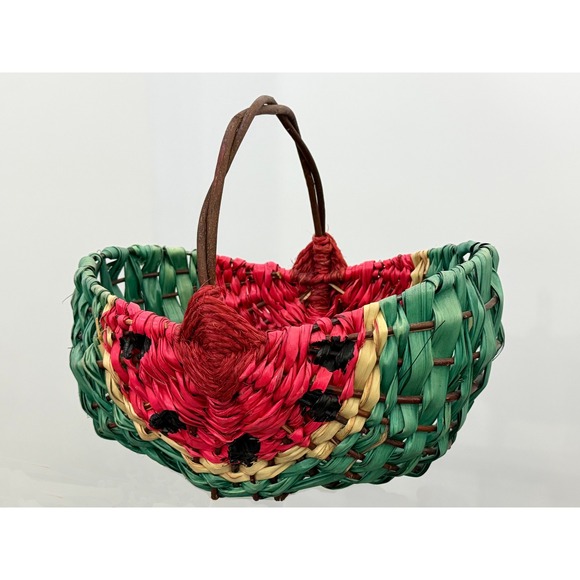 Other - Watermelon Woven Basket Wicker Cane Picnic Straw Country Farmhouse Chic